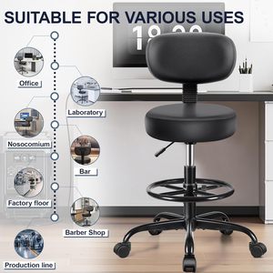 Taburete giratorio de cuero PU para oficina, venta al por mayor, silla de dibujo giratoria negra con respaldo, taburete rodante de mostrador de laboratorio de <span class=keywords><strong>estudio</strong></span> con ruedas - Product Image 2