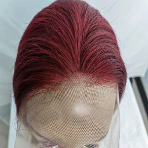 Perruques de cheveux humains courts à lacet frontal 13*4 couleur vin rouge 180% perruque de cheveux synthétiques vierges bruts de dentisterie pour femmes - Product Image 4