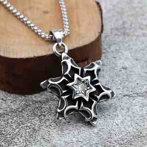 Collar con Colgante Hexagrama Vikingo Vintage de Acero Inoxidable para Hombre, Colgante de Estrella de Seis Puntas de Acero de Titanio 316 con Piedras Preciosas - Product Image 2
