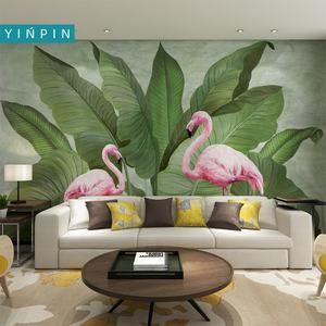 家の装飾のためのデザイン芸術的なかわいいフラミンゴバナナの葉の壁紙壁画 - Product Image 2