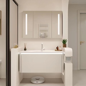 Modern intelligent jijianfeng hot-bent integrated basin <b>rubber</b> wood <b>paint</b> bathroom cabinet combination - Product Image 3