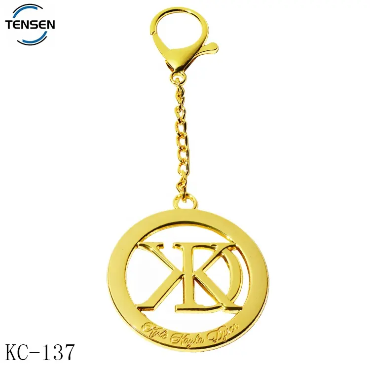 New arrival metal logo keychain design customized gold logo round hang tags plate for leather bags