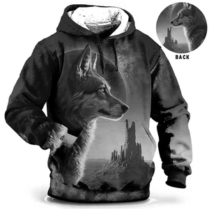 Modello Vintage animale <span class=keywords><strong>lupo</strong></span> essenziale con stampa 3d felpa con cappuccio top leopardato a manica lunga Casual felpa con cappuccio tigre felpa con cappuccio oversize da uomo - Product Image 2