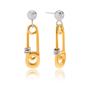 Two-Tone Gold And Silver Stainless Steel Paperclip Drop Earrings Geometric Design JDE0305061 <b>PS</b> - Product Image 5