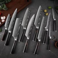 Ensemble de couteaux de cuisine personnalisés, 10 pièces, ensemble de couteaux de cuisine en damas, acier inoxydable 4Cr13 avec manche en bois coloré, couteau de chef en métal tranchant