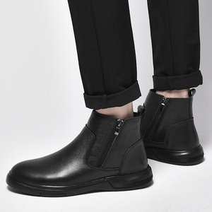 Bottes décontractées de luxe pour hommes en cuir véritable à enfiler, toutes saisons, avec double fermeture éclair, tailles 37-46 - Product Image 2
