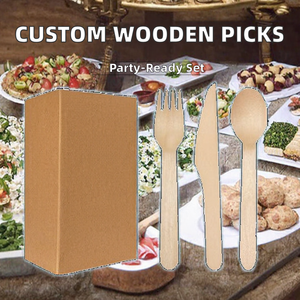 Piques décoratives alimentaires modernes en bois biodégradables et écologiques - Impression personnalisée de logo sur bâtonnets à sandwich et à burger pour fêtes - Product Image 2