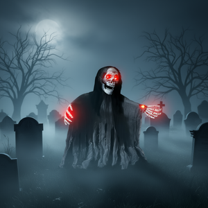 Black Scary Skeleton Halloween <b>Outdoor</b> Decoration Moveable Creepy Motion <b>Light</b> Up Eyes Graveyard Haunted - Product Image 2