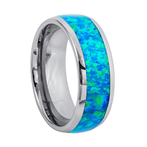 Anillo de Carburo de Tungsteno Plateado de 8mm con Incrustaciones de Ópalo de Fuego Azul Natural, Moderno, <span class=keywords><strong>para</strong></span> Parejas, Regalo de <span class=keywords><strong>Boda</strong></span>, Compromiso o Fiesta - Product Image 1