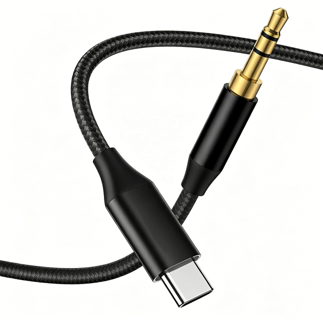 USB C Type C Gold-Plated 3.5mm Male-Male Aux Braid Cable DAC Chip for Car Stereo Compatible iPhone 16 Pro Max Samsung for S24