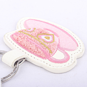 Gantungan Kunci Kopi Grosir Kustom Pink Bordir Logo Kartun Pemegang Lucu PU Kulit Gantungan Kunci Pesona untuk Wanita Gadis - Product Image 4