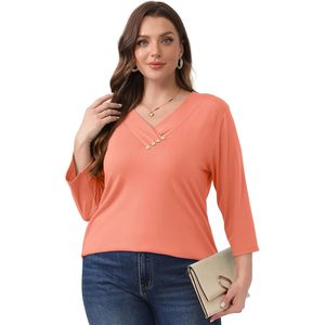 FOXA Women's V Neck 3/4 Sleeve Button <b>Down</b> Shirt Casual Everyday Wear Poplin Fabric Wrap And Tie Design - Product Image 5