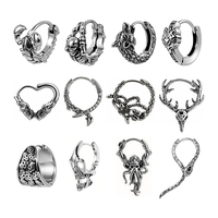 Boucles d'oreilles créoles rondes en acier inoxydable pour hommes, style punk gothique vintage, avec zircon, pour REACH PASS