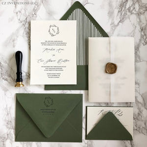 주문 럭셔리 청첩장 Rsvp 카드 레터 프레스 디자인 봉투 종이 보드 인쇄 포함 - Product Image 1