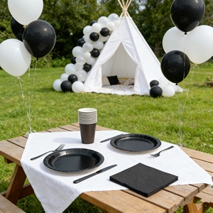 Assiettes en papier jetables DAMAI de couleur unie noires pour la décoration de table d'anniversaire, gobelets, serviettes pour les fournitures de fête, ensemble de vaisselle - Product Image 1