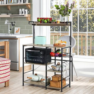 Venta al por mayor de 6 niveles de metal de madera estante de panadero con toma de corriente fabricante estante de almacenamiento de cocina para las islas y carros - Product Image 5