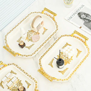 Juego <span class=keywords><strong>de</strong></span> 3 Bandejas para Frutos Secos <span class=keywords><strong>de</strong></span> Lujo Ligero con Borde Dorado Blanco para Sala <span class=keywords><strong>de</strong></span> Estar, Mesa <span class=keywords><strong>de</strong></span> Centro - Product Image 3