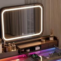 Coiffeuse intelligente en noyer avec éclairage LED RGB, miroir lumineux et chargeur sans fil pour chambre à coucher