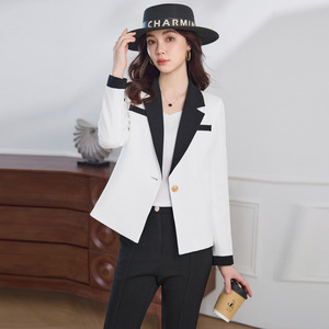 White Blazer Women Splicing Design Suit Jacket For Office Wear - Product Image 1