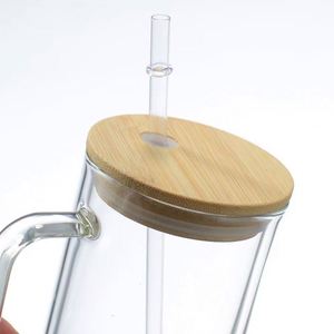 Verre transparent de haute qualité de 15 oz avec poignée, idéal pour la sublimation, pot à soda, tasse à lait avec couvercle en bambou – Vente en gros usine - Product Image 2