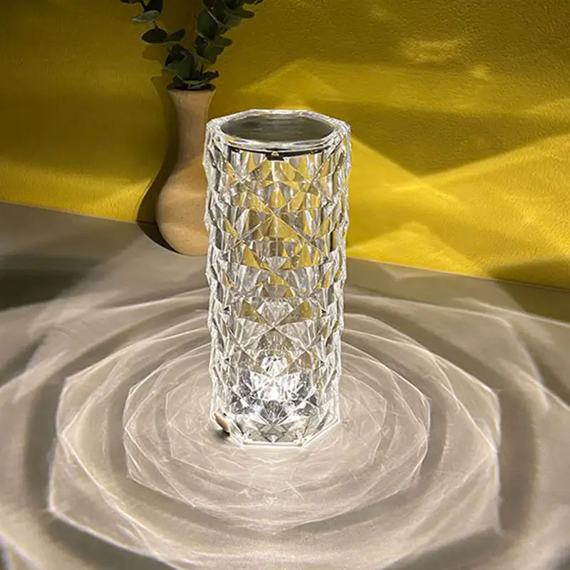 hot sale acrylic rechargeable touch control rose crystal diamond table lamp bedside romantic luxury christmas lights decoration
