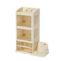 Nouvel Organisateur de Cosmétiques de Bureau Rectangulaire Pliable en Plastique, Étagère de Rangement Multi-niveaux Anti-poussière Grande Capacité pour Coiffeuse
