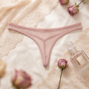Culottes string sexy en maille à pois pour femmes, couleur unie, taille basse, sous-vêtements respirants ultra-fins transparents, lingerie OEM ODM - Product Image 4