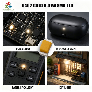 Shengtian <span class=keywords><strong>0402</strong></span> <span class=keywords><strong>LED</strong></span> CMS sur carte dorée 0,07W, fil en alliage, mini-puce, certifié CE/ROHS, garantie 2 ans pour modèles réduits et objets portables - Product Image 2