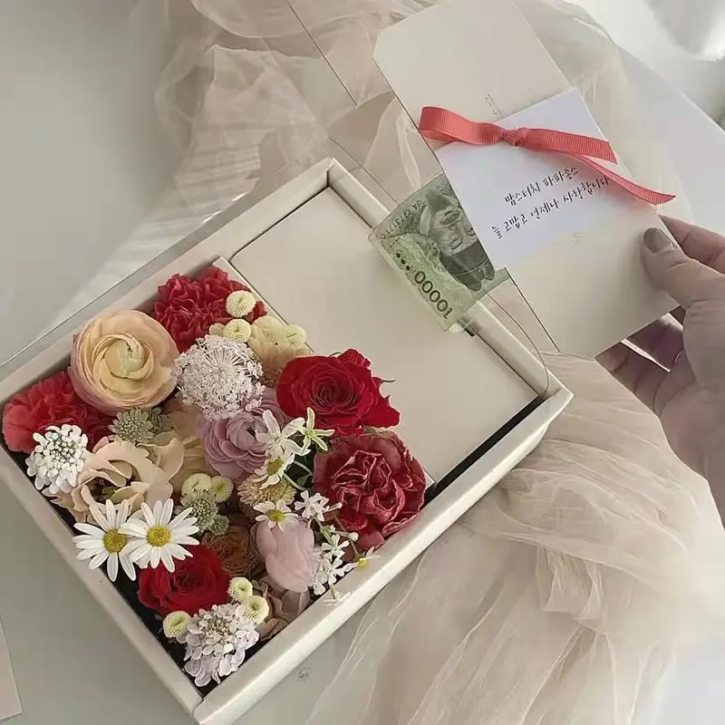 Miễn Phí 10 Cái Tiền Opp Túi Mới Sang Trọng Tiền Bất Ngờ Bao Bì Hộp Hoa Quà Tặng Valentine Giấy Florist Hộp Với Cửa Sổ