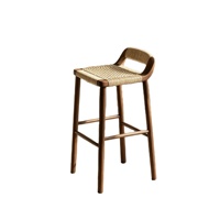 Tabourets de bar modernes minimalistes en bois massif avec assise en corde tressée et repose-pieds en rotin, faits à la main, sans accoudoirs, pour usage commercial, îlot de cuisine