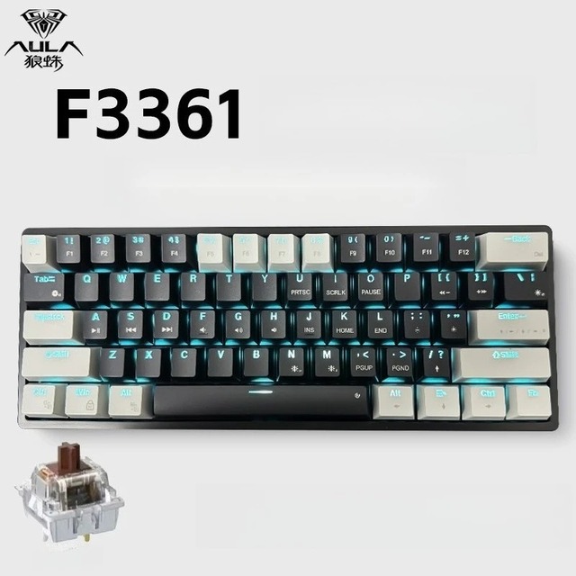 AULA F3361 Mechanical Gaming Keyboard 61 Keys USB Type-C Hot Swappable RGB Backlit Programmable Wired Portable New