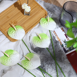 Fleurs artificielles Anthurium, dégradé blanc-vert, PVC souple, haute simulation, décorations pour mariage et maison - Product Image 1