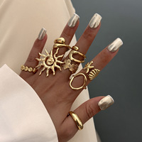Ensemble de Bagues Ouvertes en Alliage de Style Tendance JZ069 pour Femme, Plaqué Or 18K, Coquillage, Fleur en Métal, Mode, Éternité, Océan, Vacances