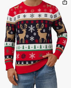 <span class=keywords><strong>Pull</strong></span> de Noël moche pour homme 100 % coton tricoté, motif renne et flocon de neige personnalisé, manches longues, pour les fêtes de fin d'année, fabrication OEM B2B - Product Image 1