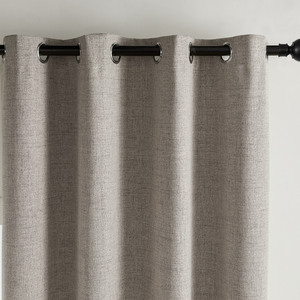 Rideaux occultants thermiques en lin gris beige foncé de luxe 100% occultants à œillets pour chambre à coucher salon hôtel - Product Image 5