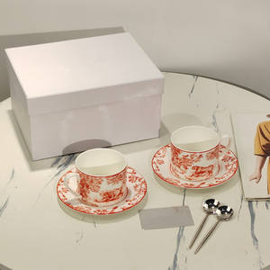 Ensemble tasse et soucoupe de luxe en porcelaine osseuse à motif tigre pour café et thé de l'après-midi, vaisselle gravée avec boîte cadeau, série D, assiette - Product Image 1