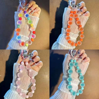 Cordon anti-perte pour téléphone, pendentif court pour clés, perles rondes mates colorées, chaîne de poignet pour femme, cordon de téléphone portable