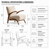 Fauteuil rembourré en bois courbé de style moderne du milieu du siècle ZZL, fauteuil lounge texturé Teddy pour salon, chambre et hôtel