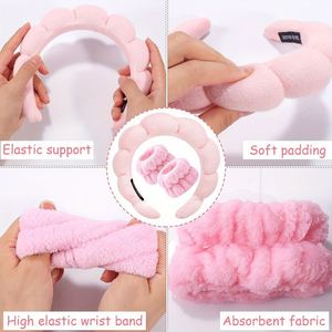 Ensemble bandeau et serviettes de poignet en peluche pour spa, lavage du visage, maquillage et soins de la peau, motif éponge nuage doux, pour femmes et filles - Product Image 4
