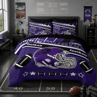 Ensemble de literie 7 pièces sur le thème du football américain, motif casque de rugby violet, pour chambre de adolescents