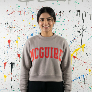 MCGUIRE GREY Hooded Sweatshirt <b>RED</b> Applique Embroidery Wide Neck CLUSH SPORTS Half-Zip 100% Cotton Winter Digital Velour - Product Image 1