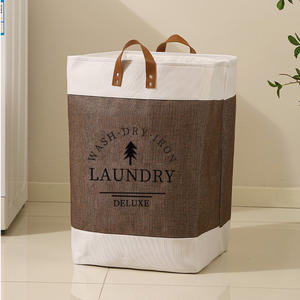 手持式家用洗衣篮长方形织物脏衣服储物篮仿亚麻浴室洗衣 - Product Image 6