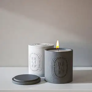 Vente en gros 10oz Design moderne original vide bougie en béton vases de luxe de bougie en ciment avec couvercle logo personnalisé en vrac