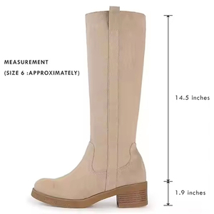 Fabrication Prix Conte Femmes Plate-Forme Confortable Extensible Fermeture Éclair Latérale Bout Rond Chunky Bloc Talon Long Genou Bottes Hautes - Product Image 2