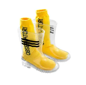 Toptan düşük kesim şeffaf sıcak satış parlak botlar sevimli PVC açık çocuk yağmur ayakkabıları