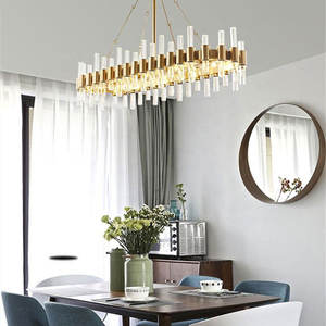 Lámpara de araña decorativa para habitación, dormitorio, sala de estar, comedor, luz colgante de tubo de vidrio rectangular dorado - Product Image 5