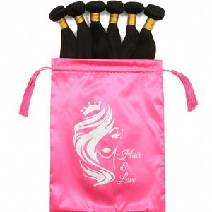 Sacs en satin personnalisés avec logo pour emballage de perruques, pochettes à bijoux avec pompon, extensions capillaires – Vente en gros - Product Image 3