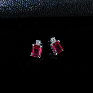 925 silver ruby earrings, <b>emerald</b> cut light luxury earrings - Product Image 3