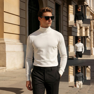 <span class=keywords><strong>Camiseta</strong></span> <span class=keywords><strong>Interior</strong></span> Casual de Cuello Alto para <span class=keywords><strong>Hombre</strong></span>, Color Sólido, Forro Polar de Doble Cara, Manga Larga para Principios de Primavera - Product Image 1