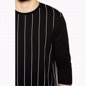 Buona vestibilità Slim in tessuto di cotone 100 a righe verticali di buona qualità a maniche lunghe magliette morbide per t-Shirt a manica lunga tinta in filato da uomo - Product Image 3